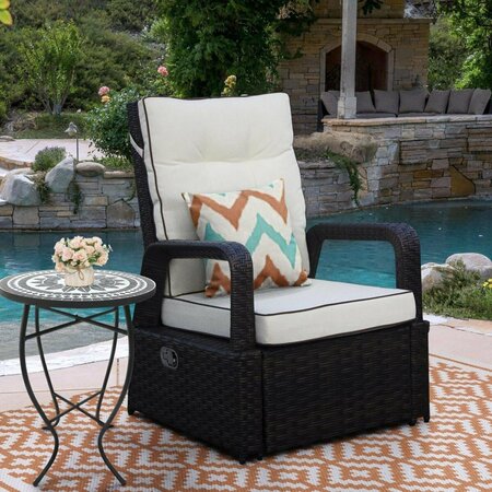 PLAZA Brusell Outdoor Wicker Recliner Patio Chair with Cushions PL3186241